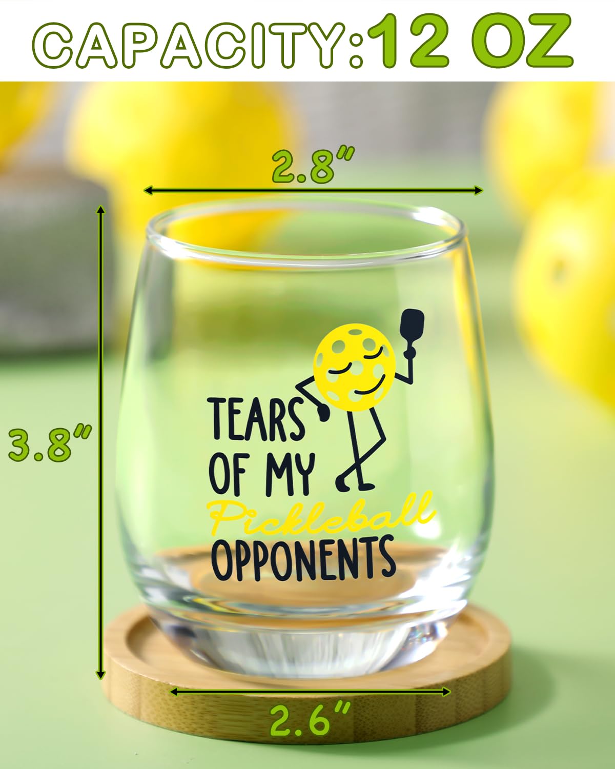 Nefelibata stemless pickleball glass with pattern; ideal for daily use.