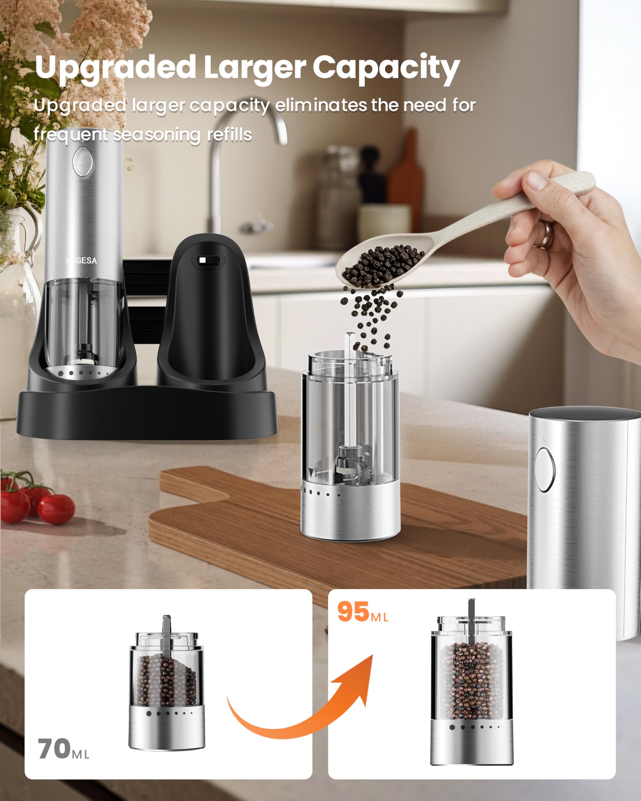 NEGESA pepper grinder in stainless steel for durable performance.