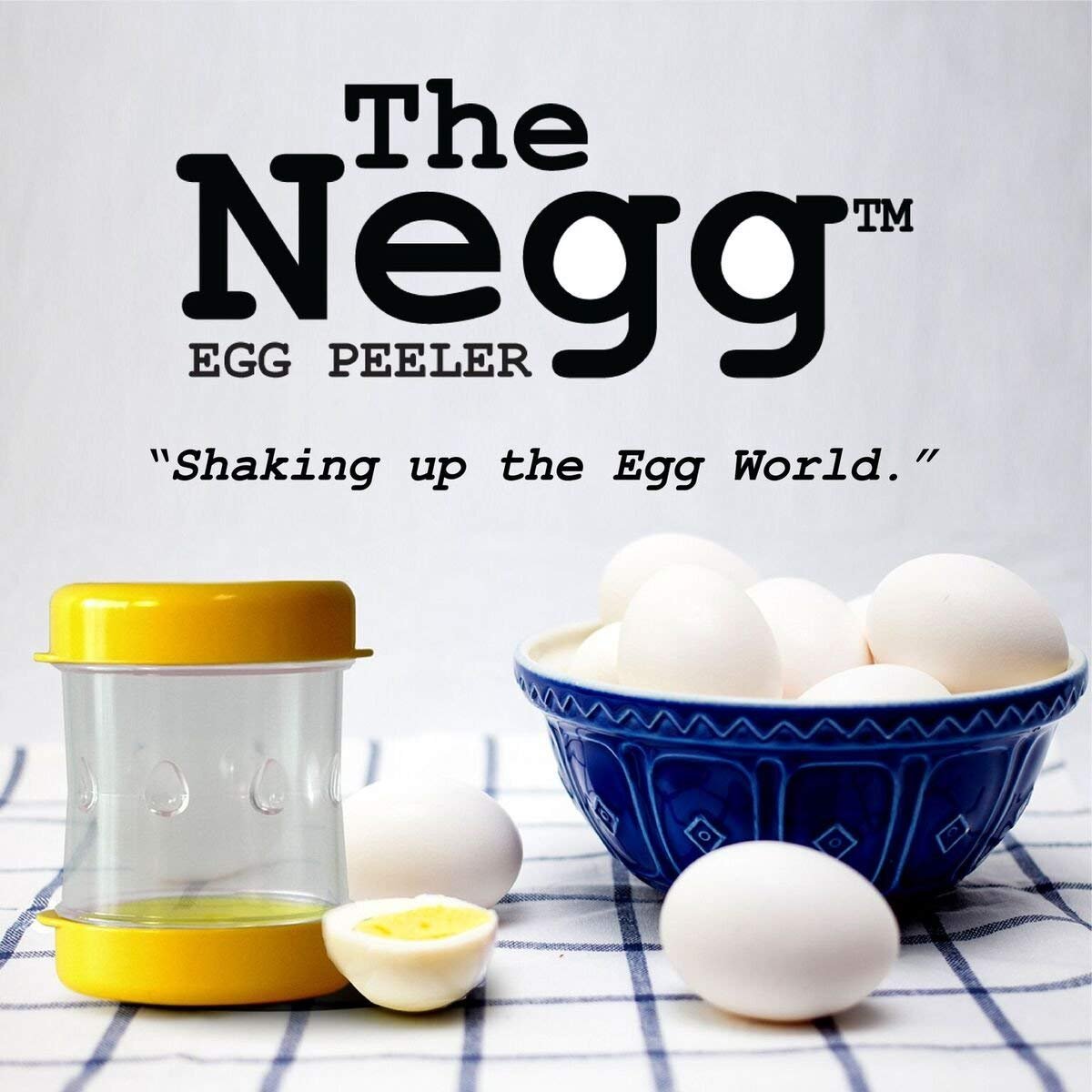 NEGG Boiled Egg Peeler Black inside view shows peeling progress