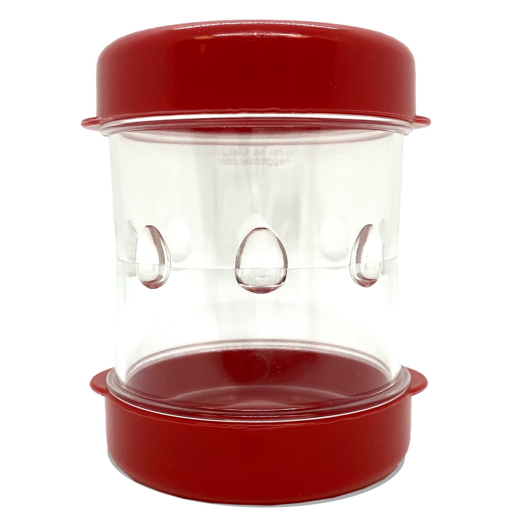 NEGG boiled egg peeler red front view shows water cap setup for quick peeling.