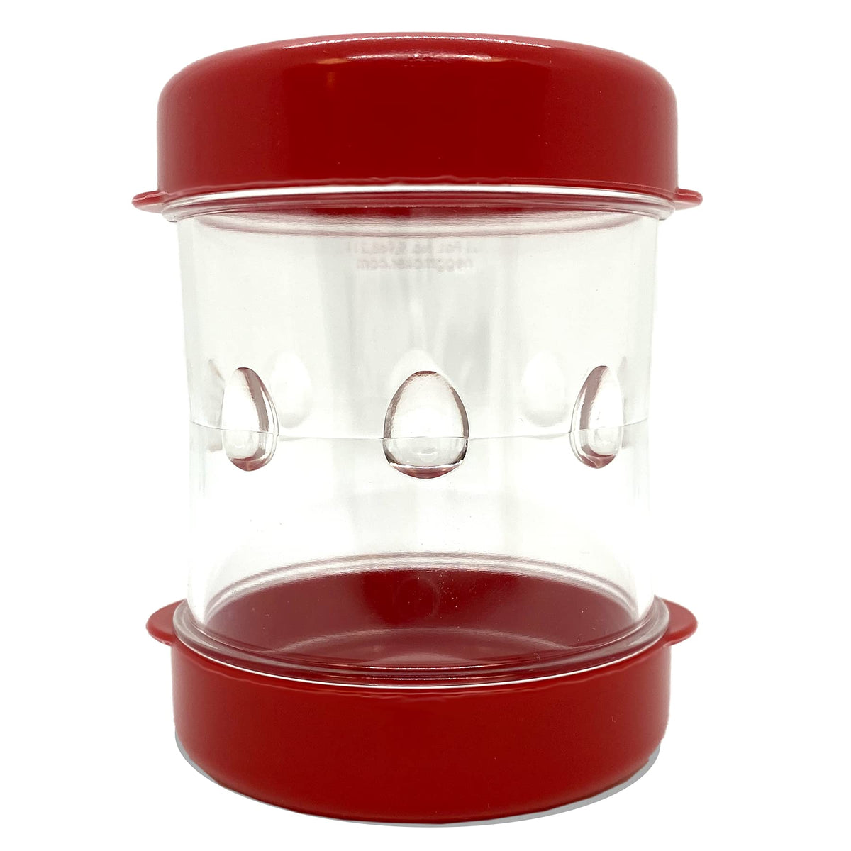 NEGG boiled egg peeler red front view shows water cap setup for quick peeling.