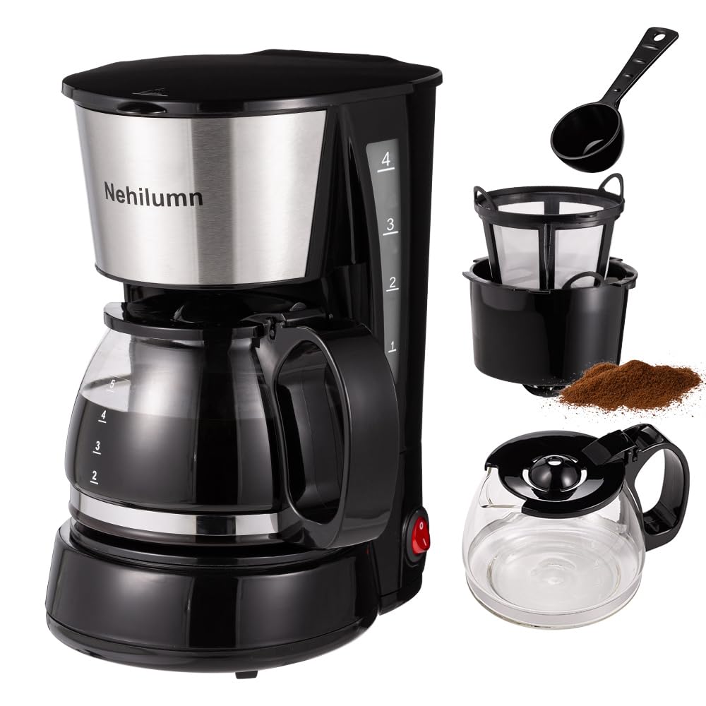 Nehilumn 4-cups coffee maker front view, compact design for small kitchens.