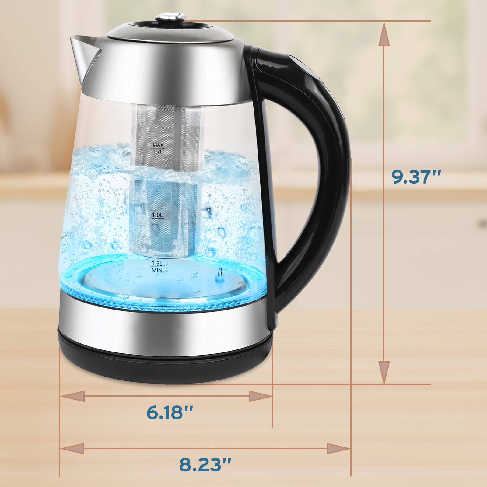 Nelo 1.7L kettle with auto shut-off and boil-dry protection