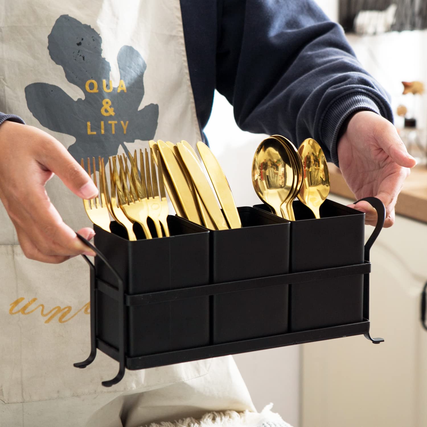 NelyBet flatware holder offers large capacity for knives, forks, and spoons.