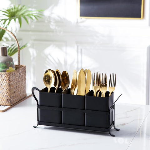 NelyBet flatware holder features padded feet to protect surfaces.