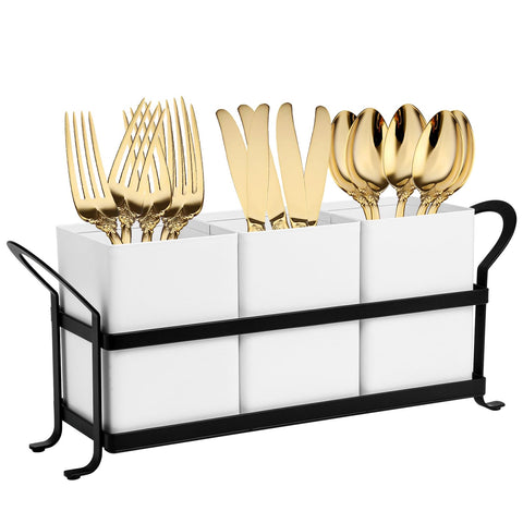 NelyBet 3-bin utensil holder on a kitchen counter keeping silverware neatly organized