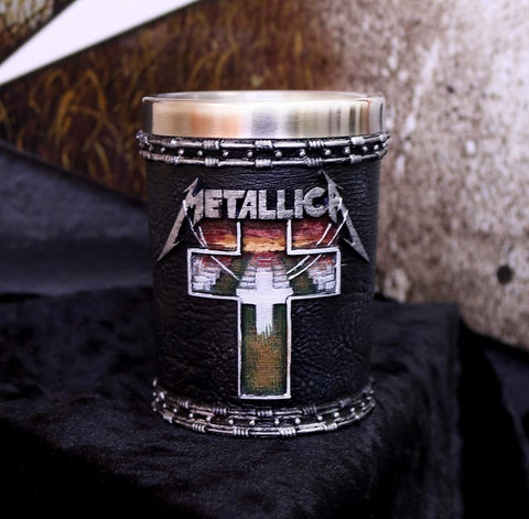 Nemesis Now Metallica Master of Puppets shot glass side detail shows resin texture
