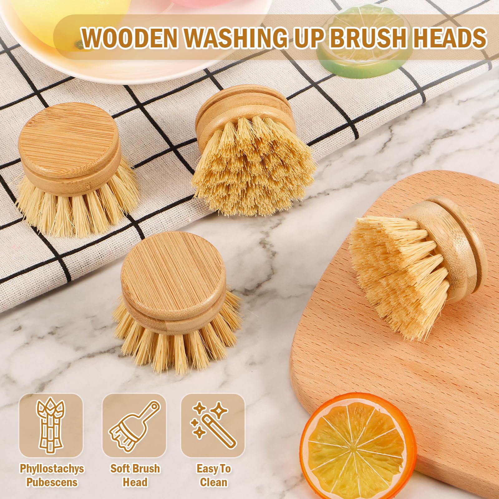NEMTMCUA six-pack of bamboo dish brush heads for easy replacement