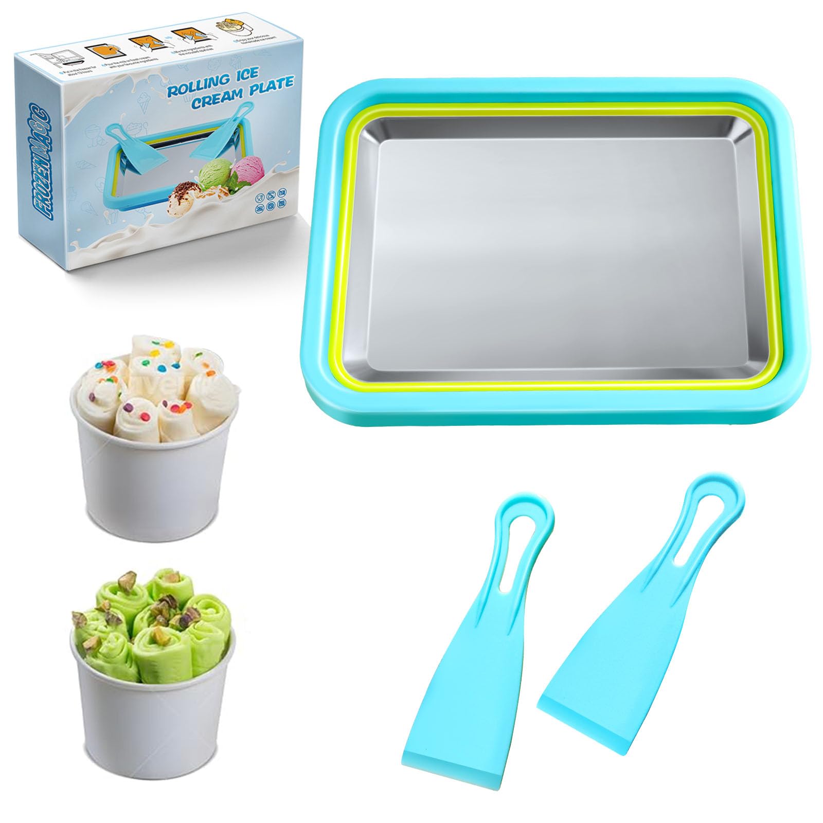 Nenkarn mini rolled ice cream maker in lake blue on a kitchen counter ready for fun