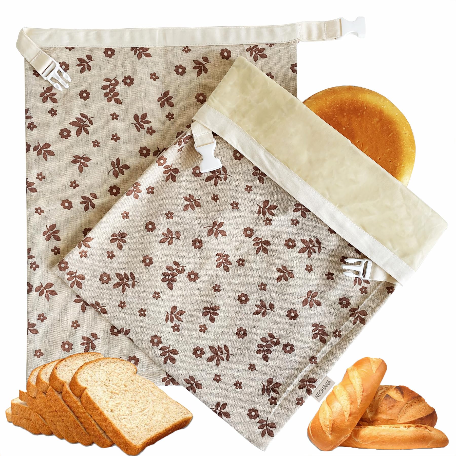 NEOHANA beeswax bread bag two-pack on kitchen counter for freshness