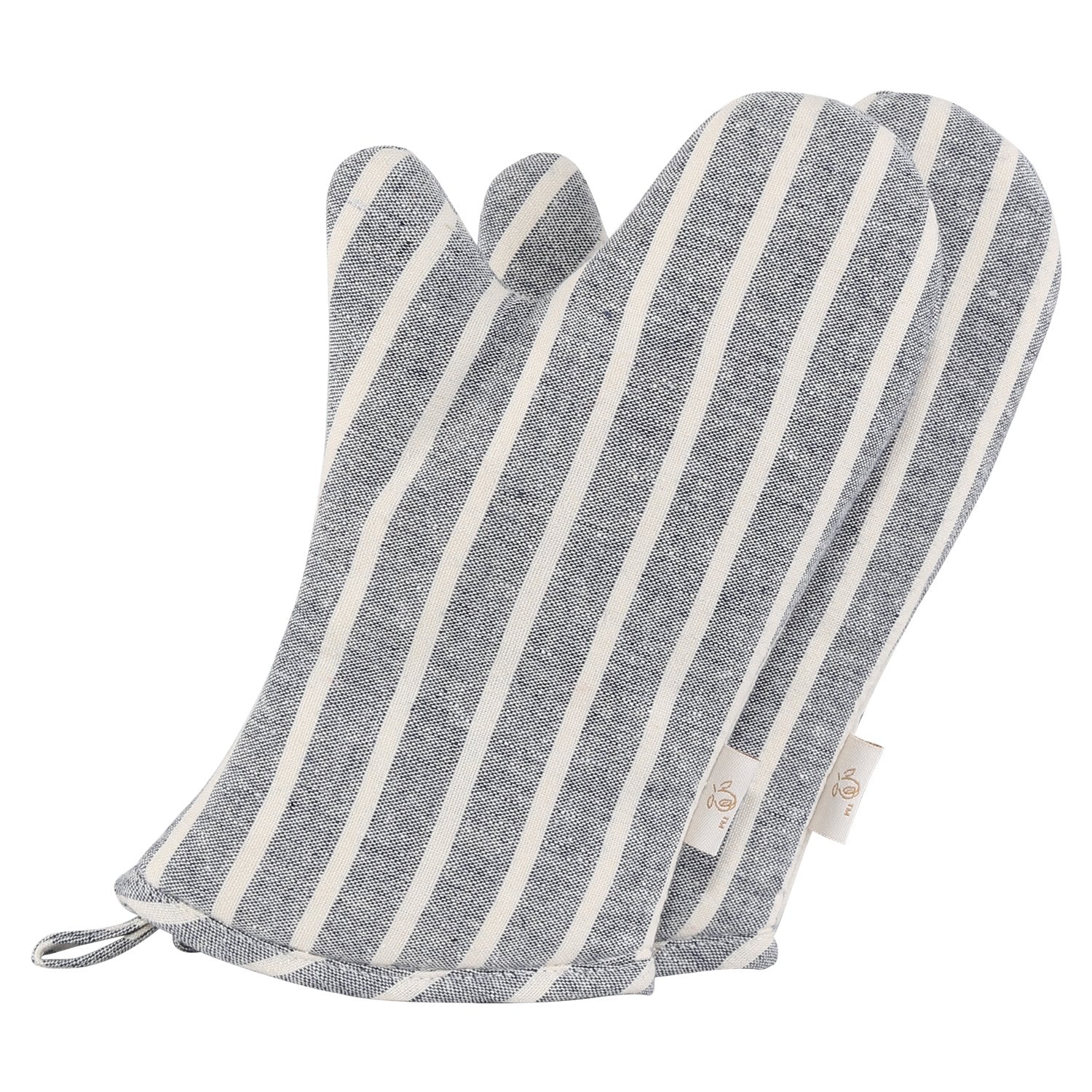 NEOVIVA denim quilted oven mitts for children, chalk striped wild dove design, durable protection