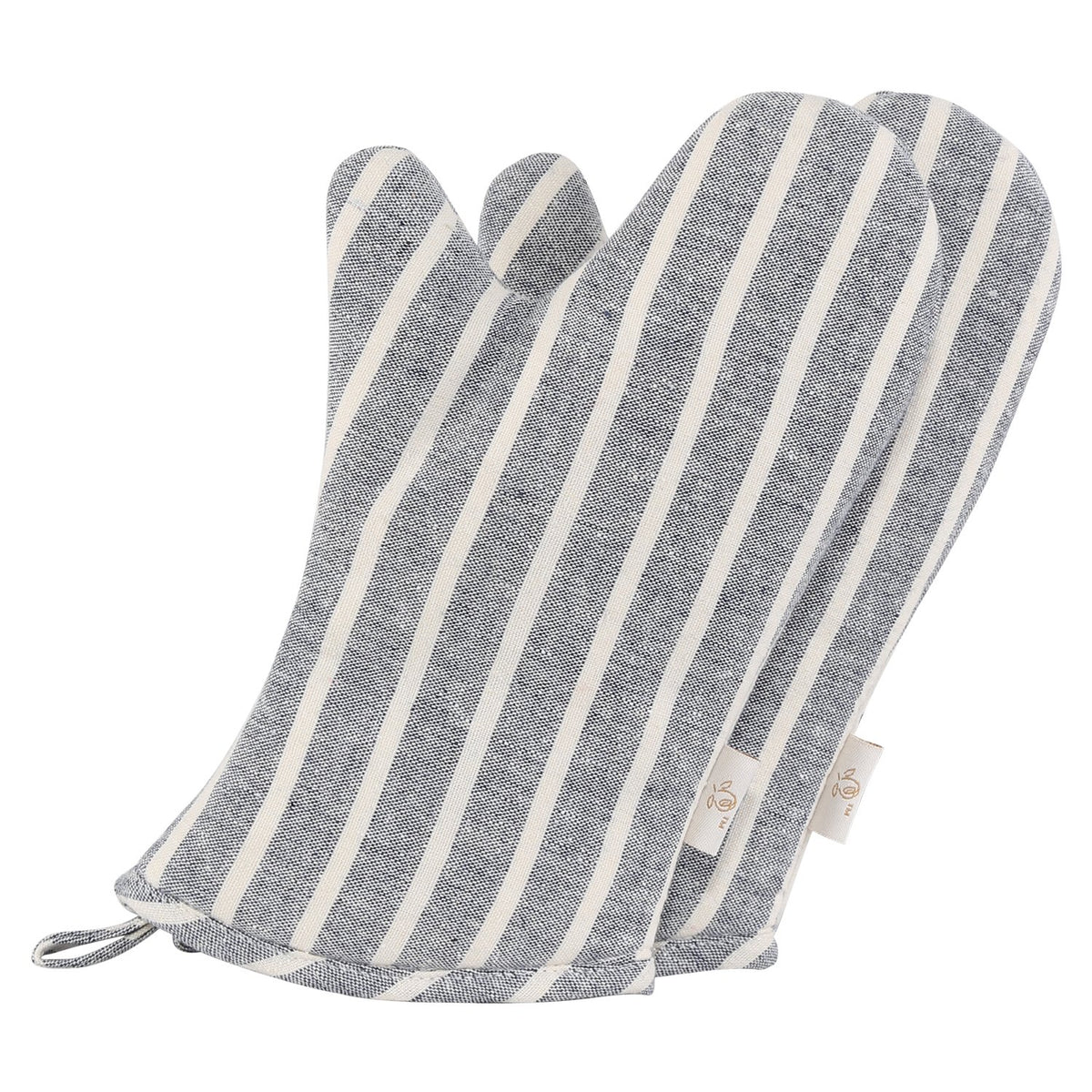 NEOVIVA denim quilted oven mitts for children, chalk striped wild dove design, durable protection