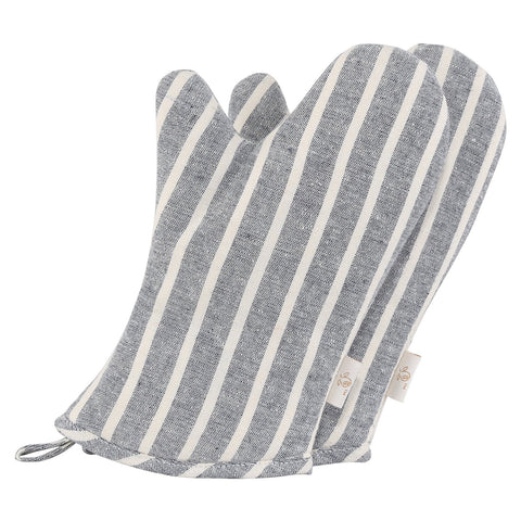 NEOVIVA denim quilted oven mitts for children, chalk striped wild dove design, durable protection
