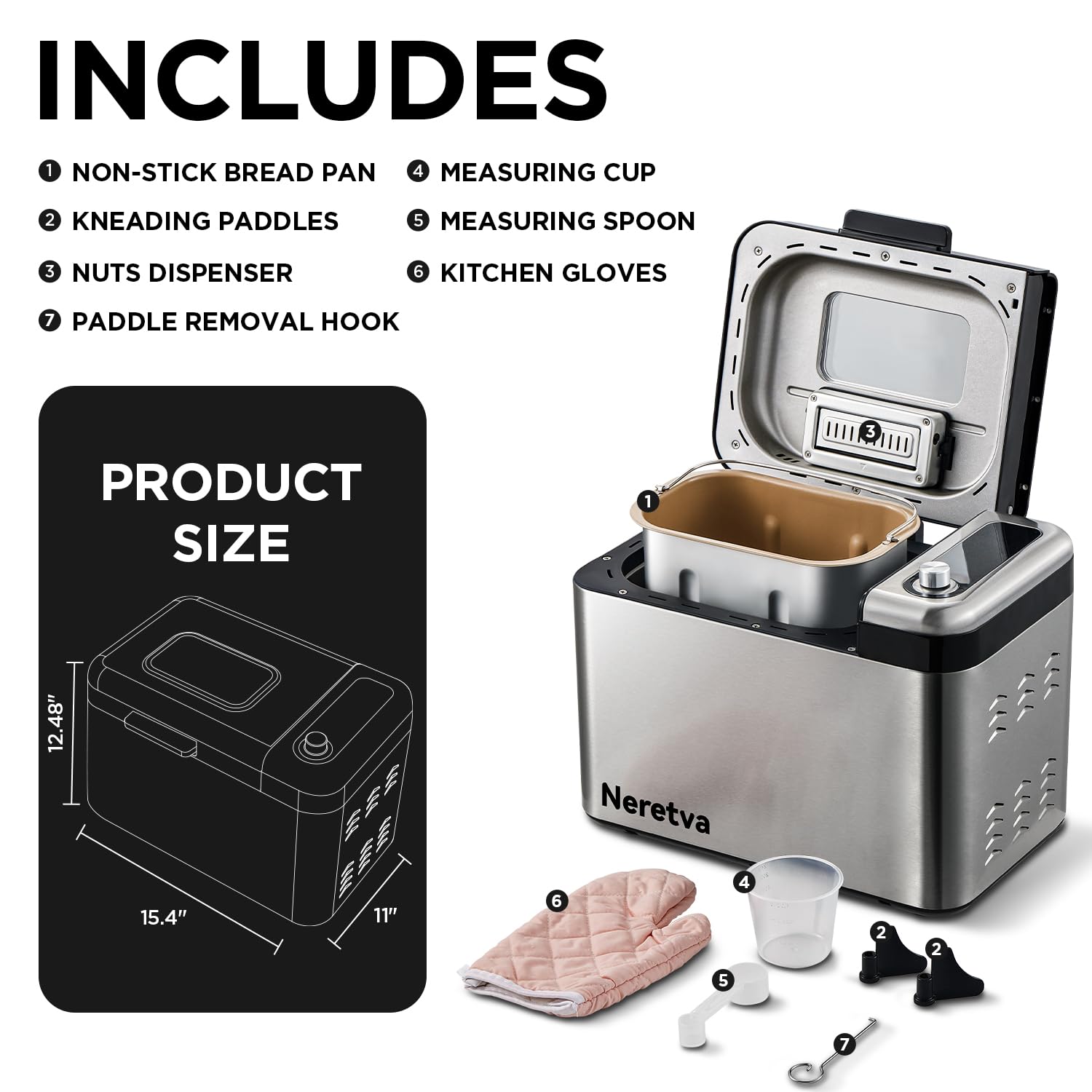 Neretva bread maker on kitchen counter with accessories, ready for immediate use.