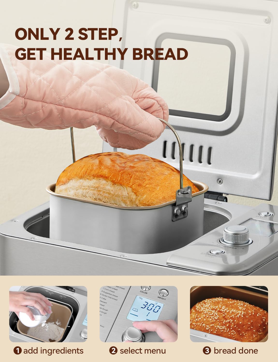 15-hour delay timer on the Neretva bread maker for flexible schedules.