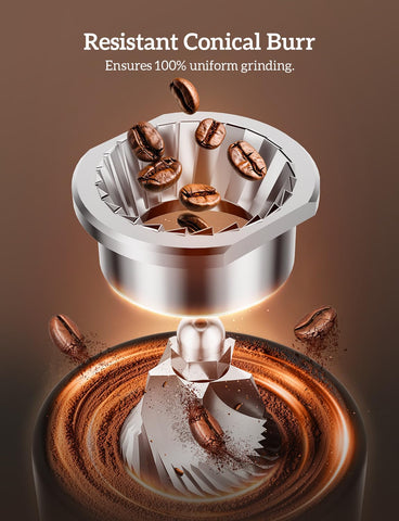 Neretva burr coffee grinder anti-static plasma technology reduces clumping.