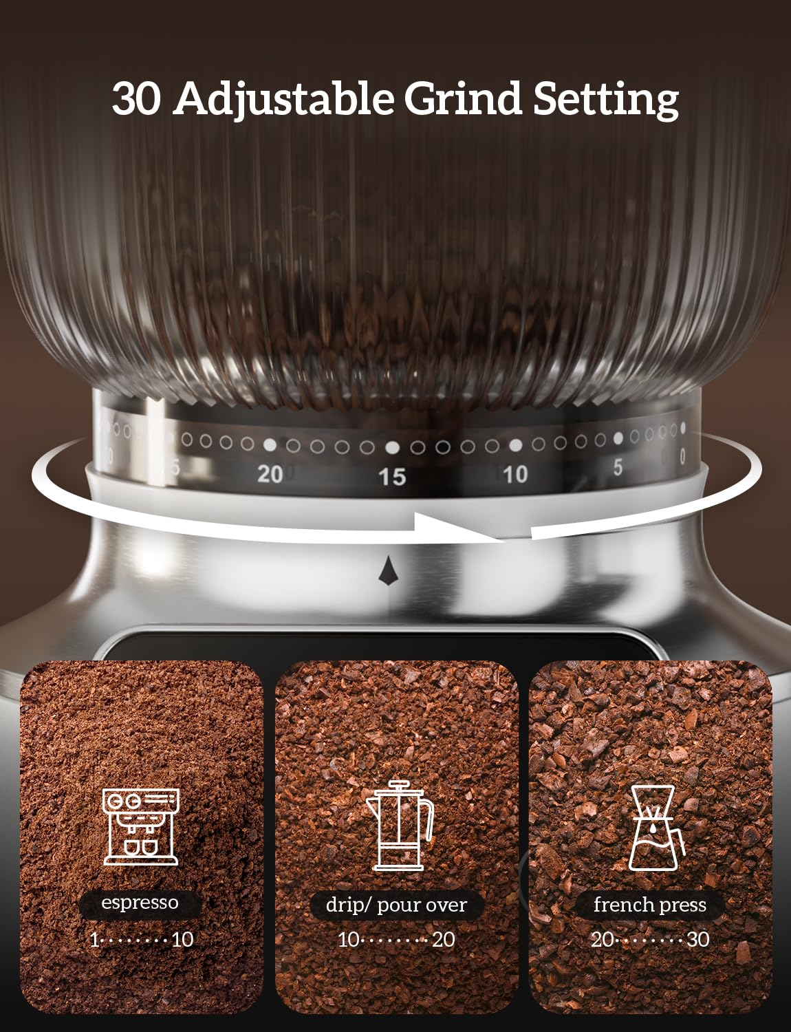 Neretva burr coffee grinder dispensing into portafilter demonstrates mess-free grinding.