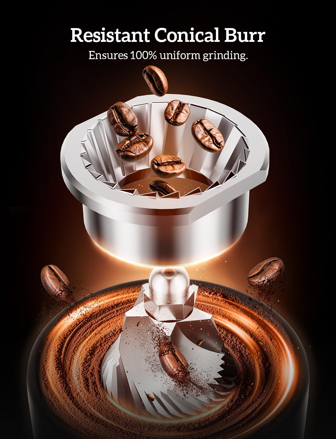 Neretva Burr grinder showing 30 grind settings for diverse brews.