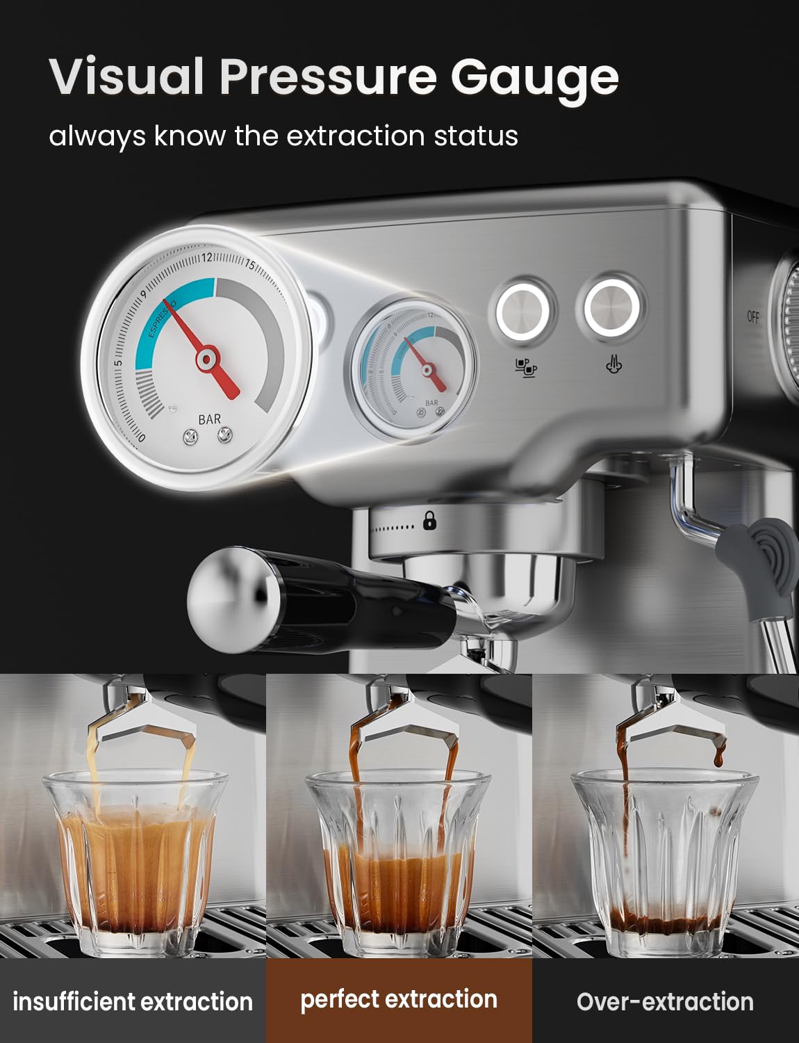 Neretva espresso machine pre-infusion function smooths extraction for balanced flavor.