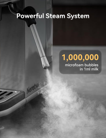 Neretva espresso machine stainless steel build ensures durability and easy cleaning.