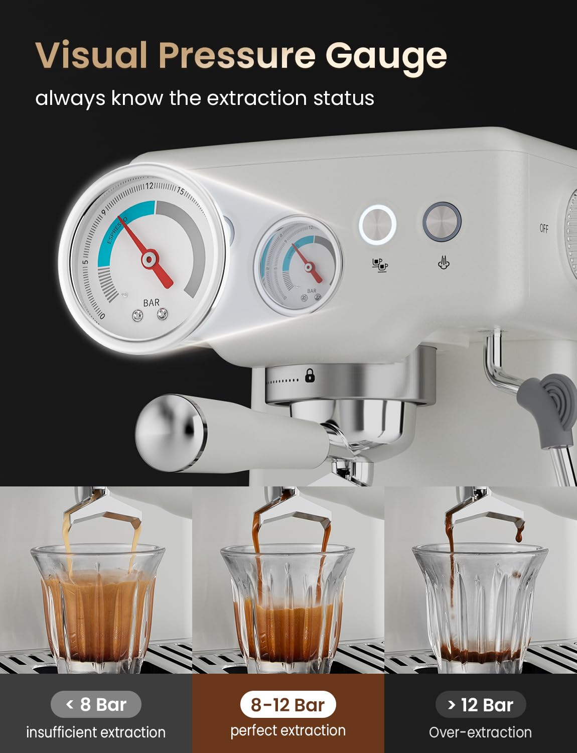 Neretva steam wand delivering rich milk foam for cafe-style beverages.