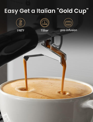 Neretva espresso machine steam wand creates rich milk froth for latte art at home.