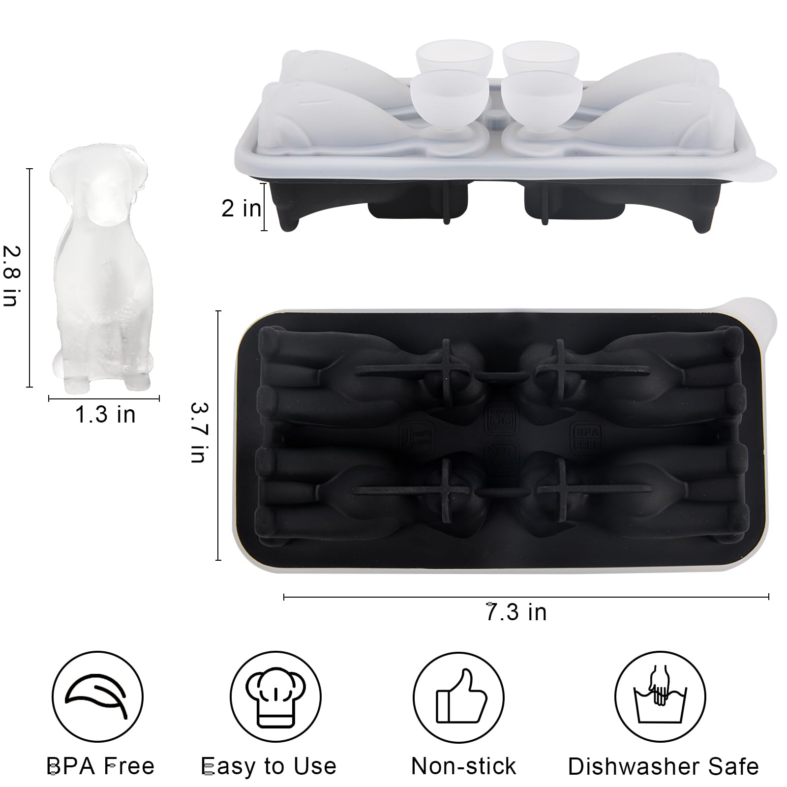Nerien Labrador ice cube mold with 4 holes for slow-melting drinks