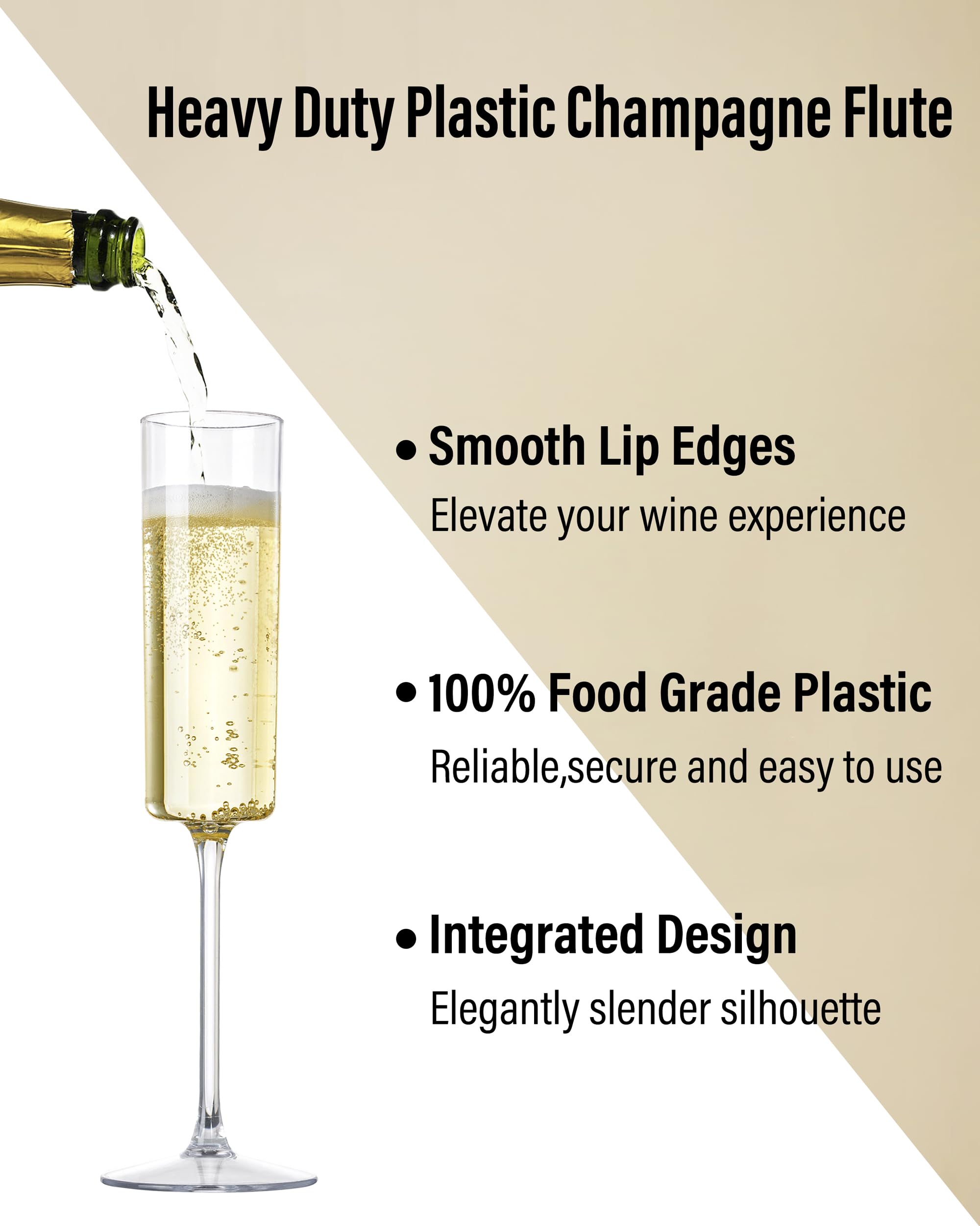 Nervure durable plastic champagne glasses resist drops, ideal for family celebrations.