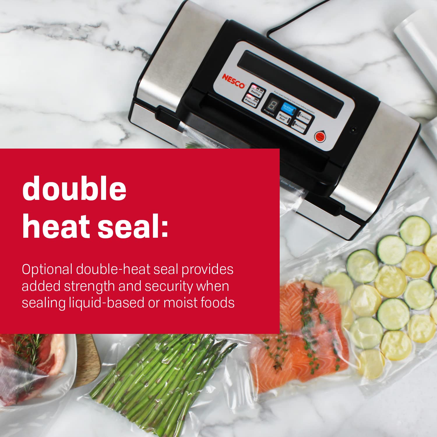 NESCO VS-12 moist setting seals juicy items with gentle pressure