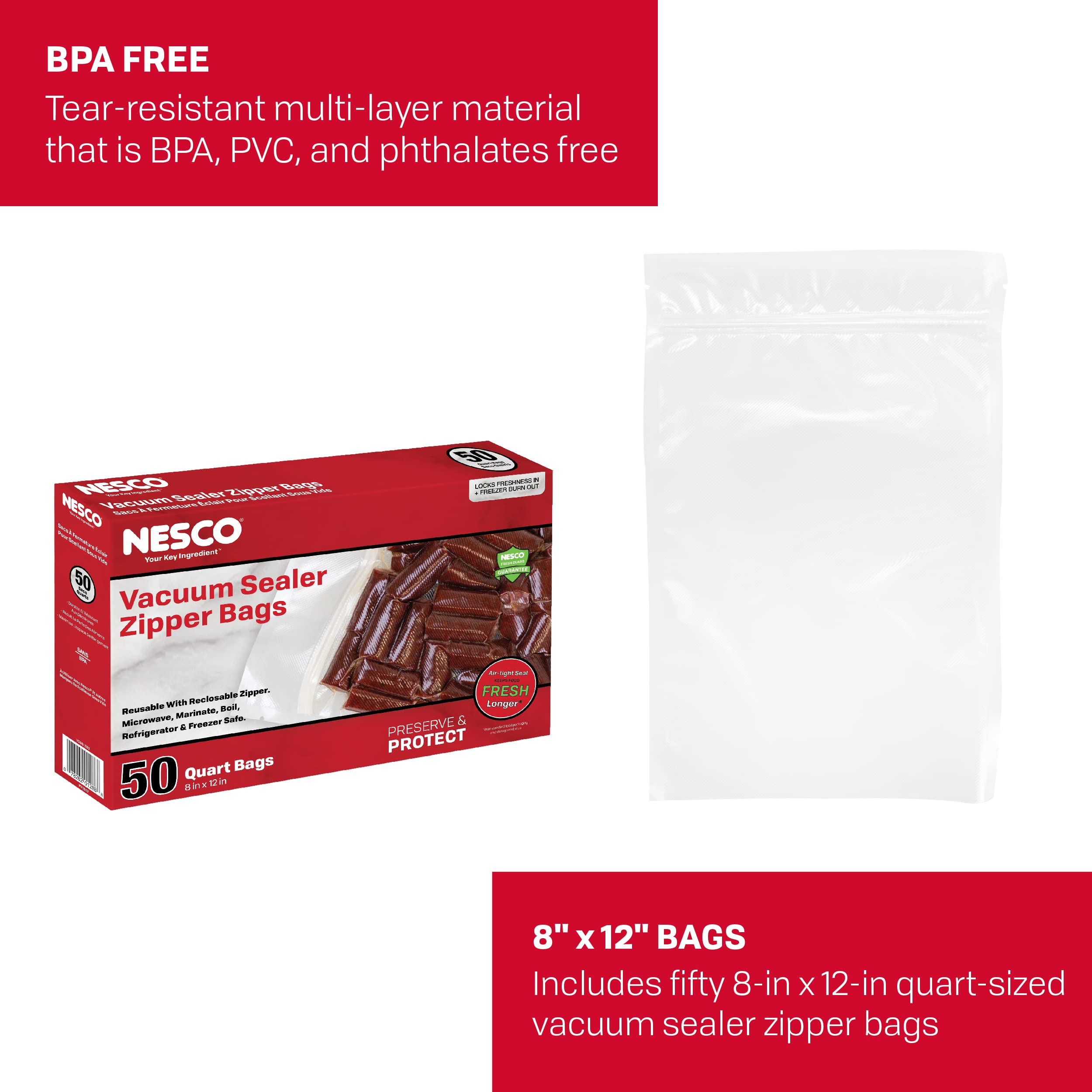 NESCO bags storing fresh foods with tight seal to reduce exposure