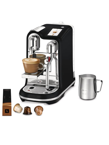 Nespresso Creatista Pro front view in Black Truffle finish for a stylish home cafe.