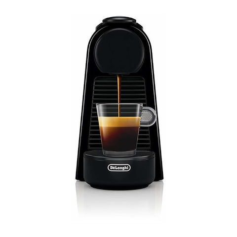 Nespresso Essenza Mini side view in black, fits small counters.
