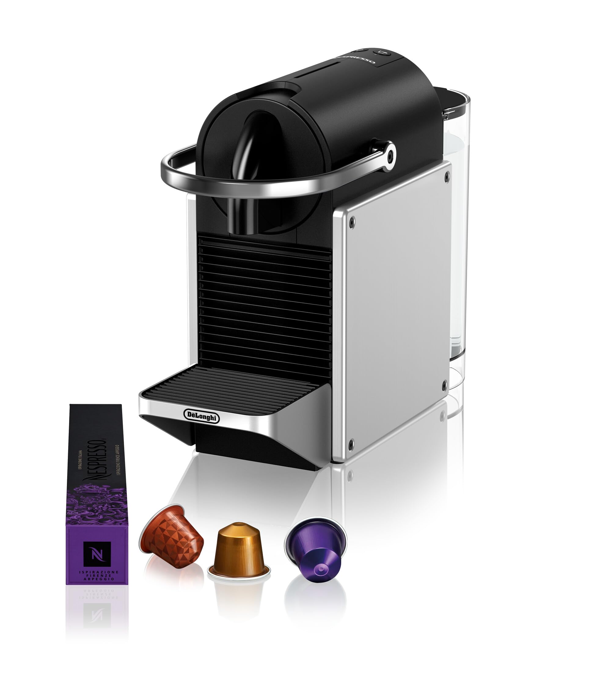 Nespresso Pixie front view shows compact design for small kitchens.