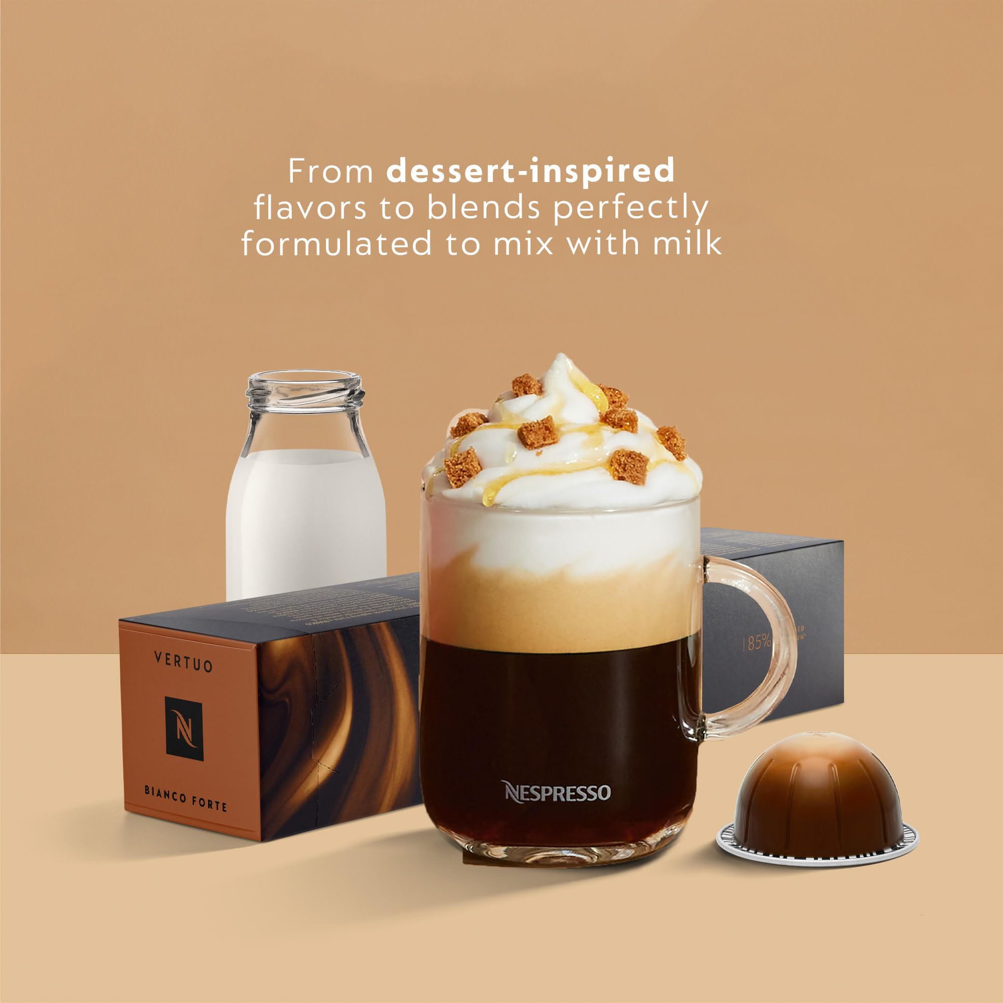 Adjustable drip tray accommodates tall cups with Vertuo Lattissima.