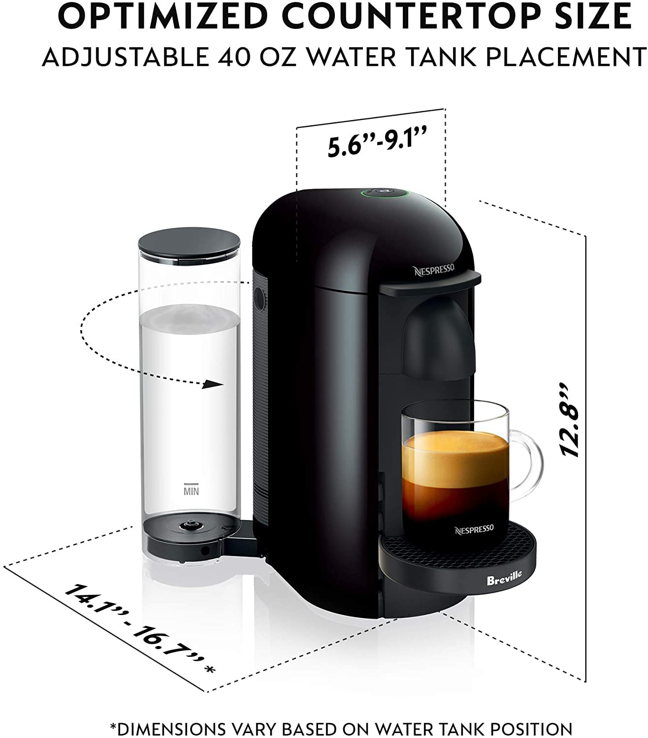 Nespresso VertuoPlus removable water tank for easy refills