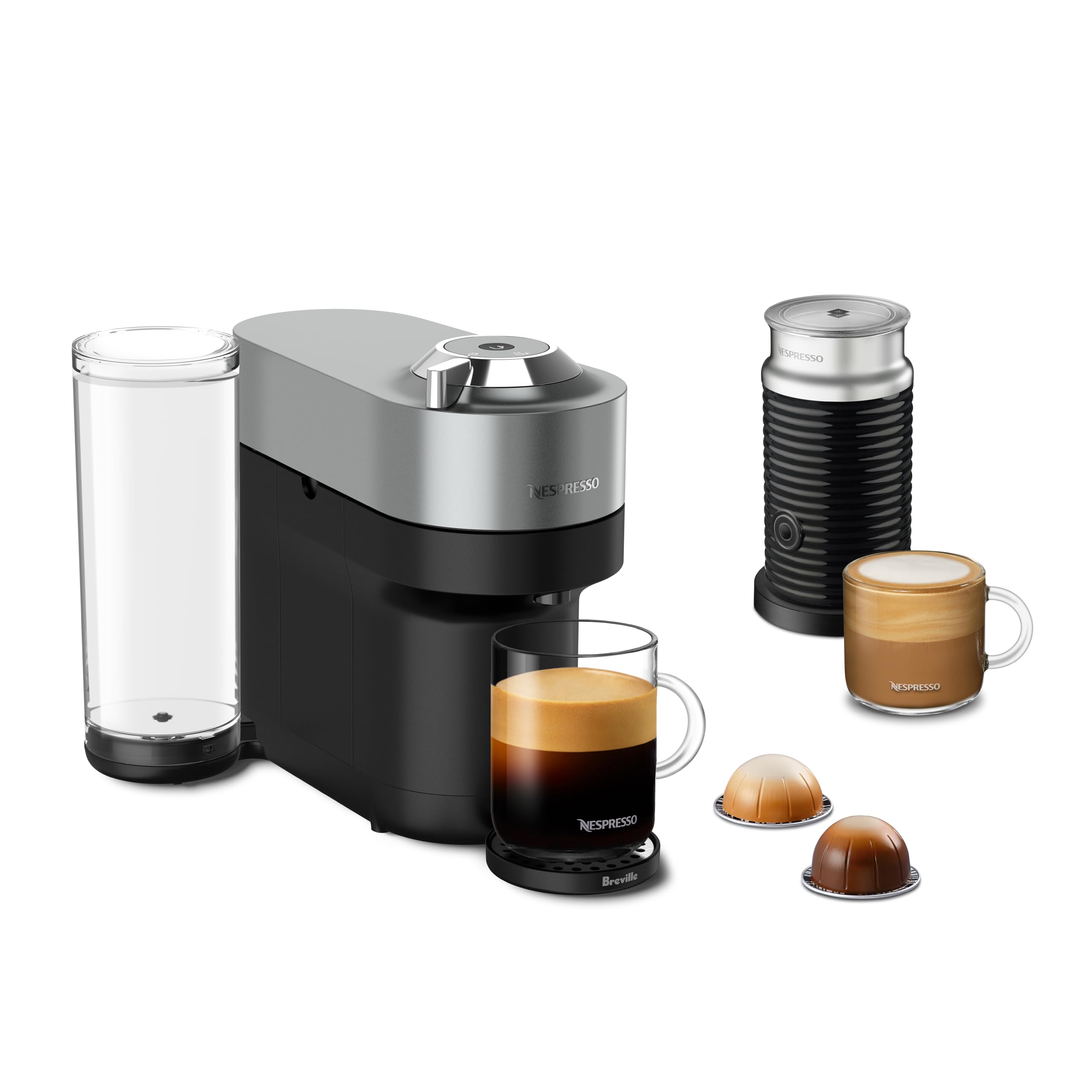 Nespresso Vertuo Pop+ Deluxe front view on a compact colored coffee maker