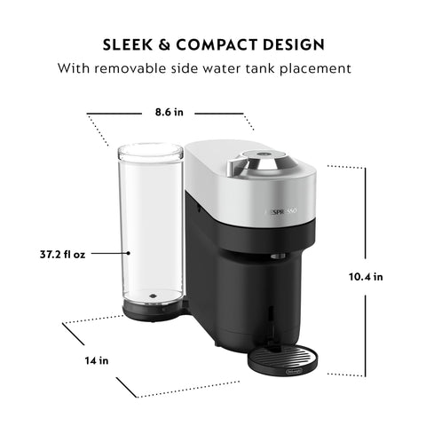 Nespresso Vertuo Pop+ Deluxe compact design fits small kitchen counters.