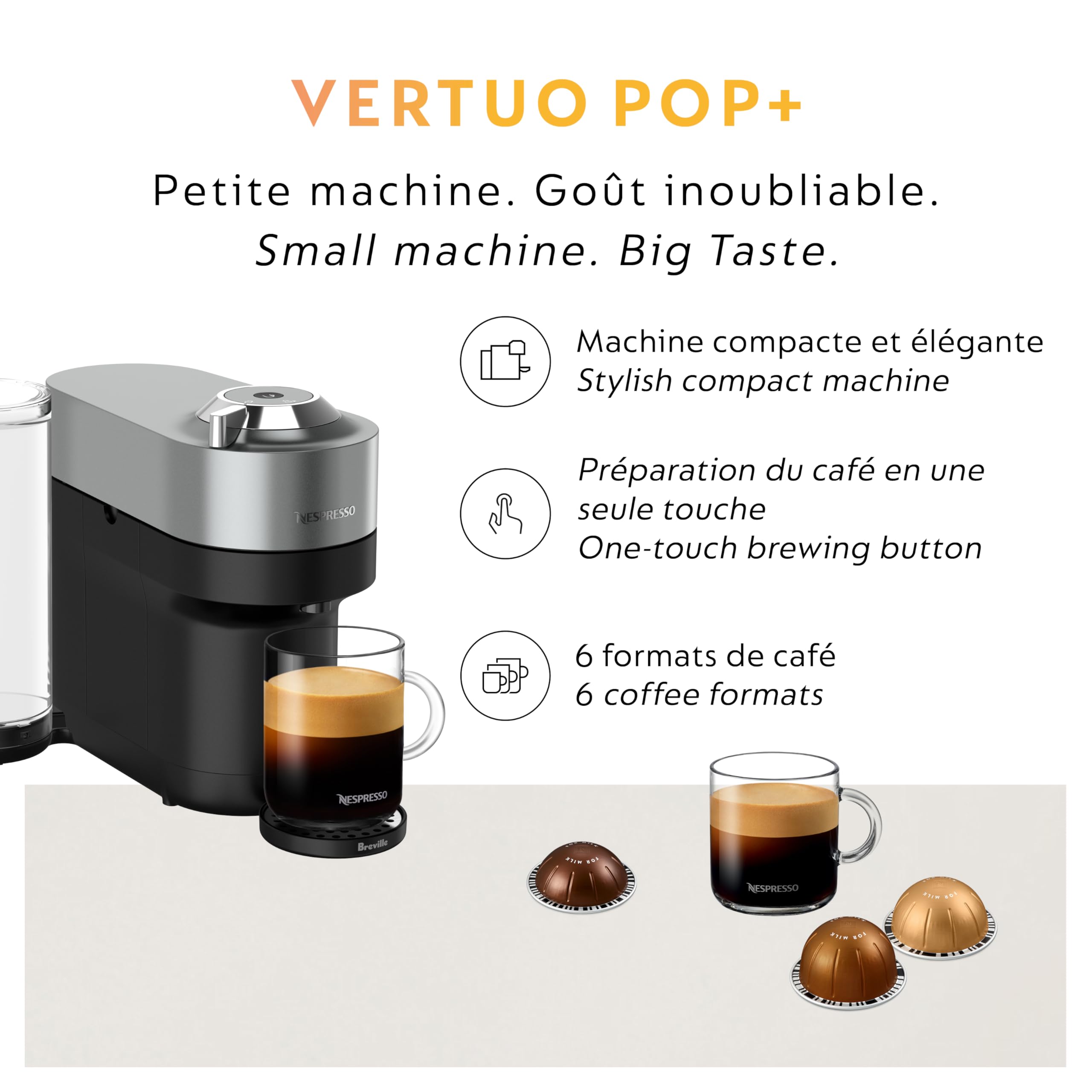 One‑touch brewing with Nespresso Vertuo Pop+ for quick coffee
