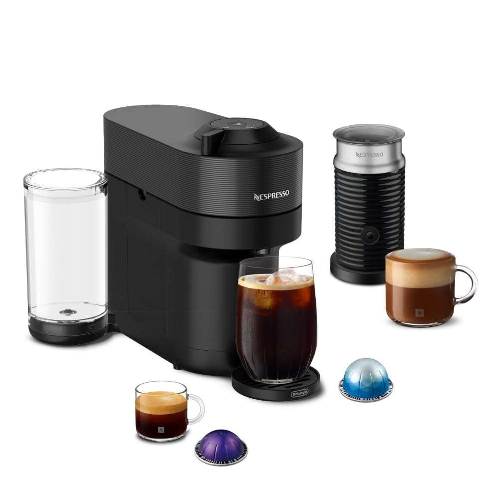 Nespresso Vertuo POP+ Liquorice Black front view shows a compact design for small spaces