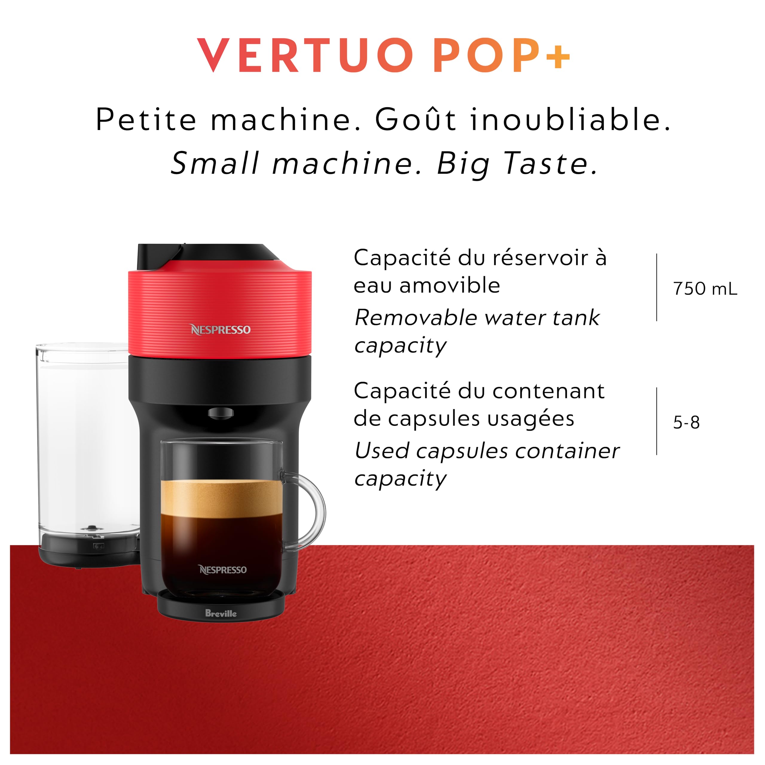 Nespresso Vertuo Pop+ removable water tank for easy cleaning