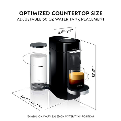 Close-up of the 60 oz VertuoPlus Deluxe water reservoir for fewer refills.