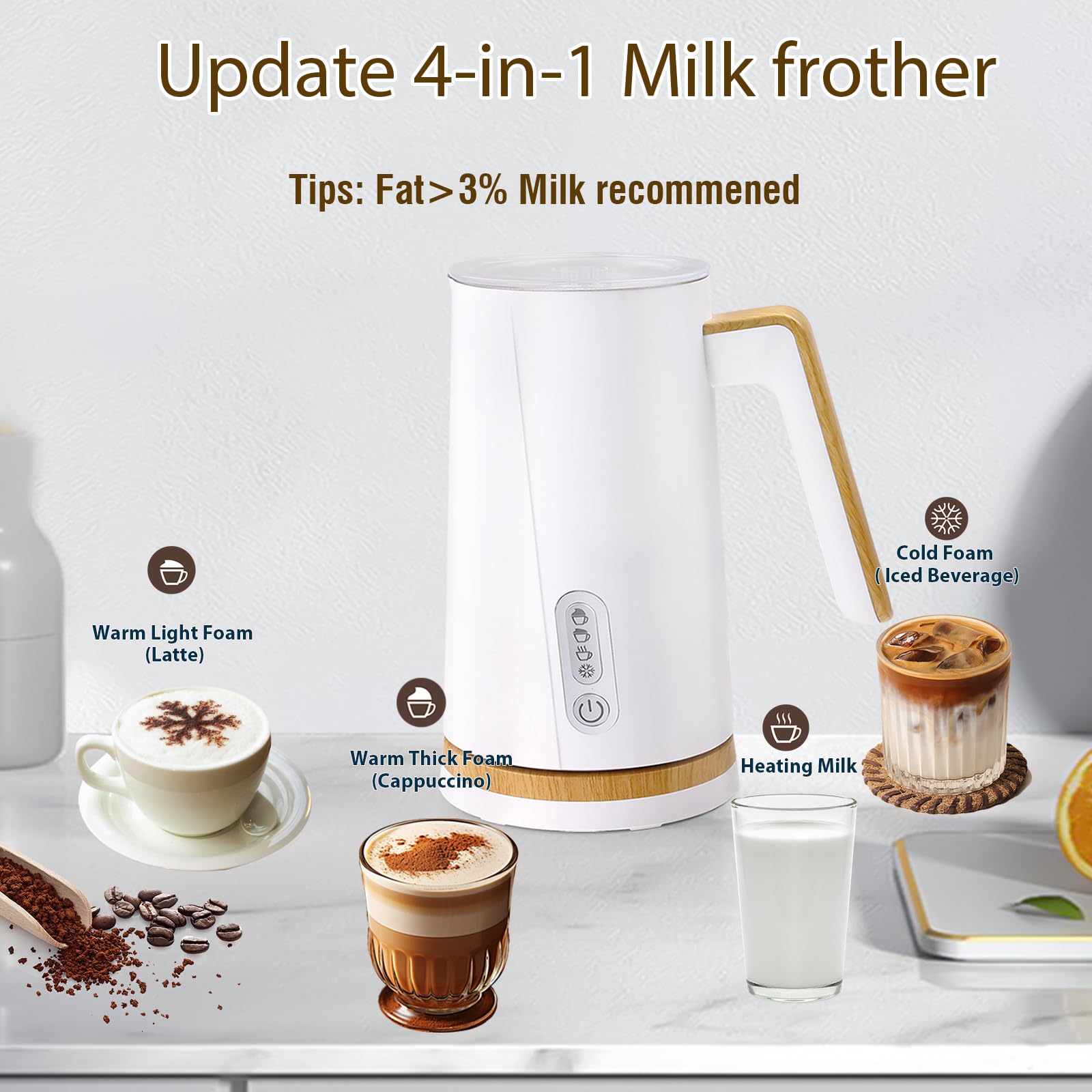 NESSGRAIM electric milk frother produces airy hot foam for lattes