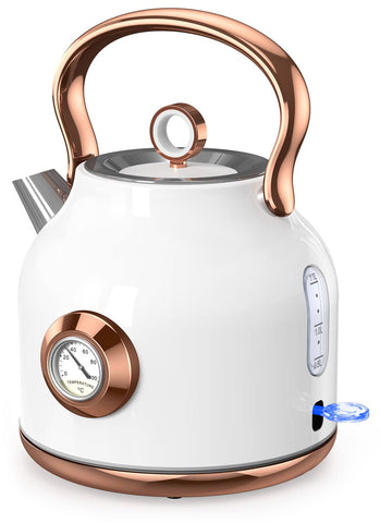 NESSGRAIM retro kettle showing 1.7L capacity for quick tea brewing