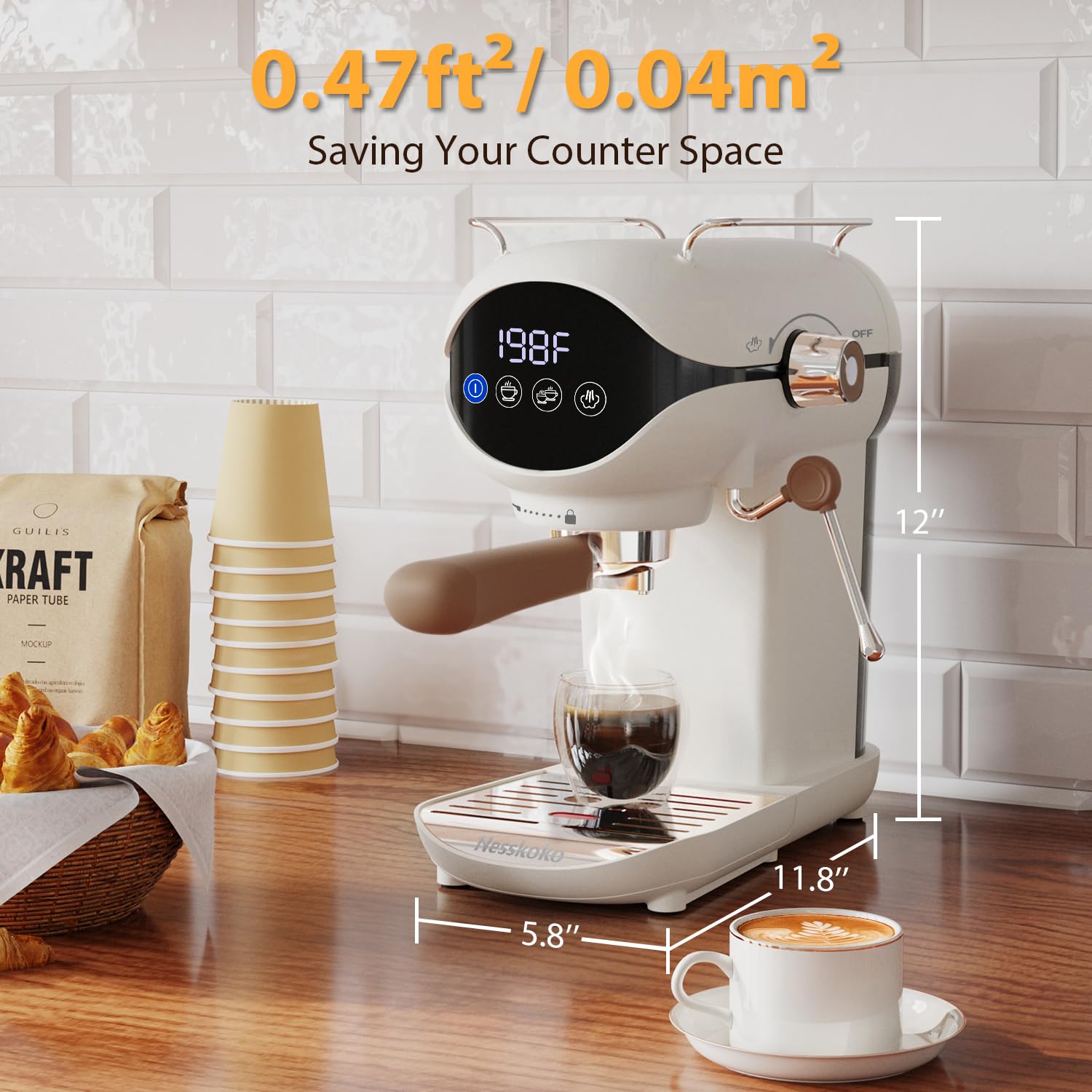 Nesskoko compact white countertop espresso machine fits small spaces