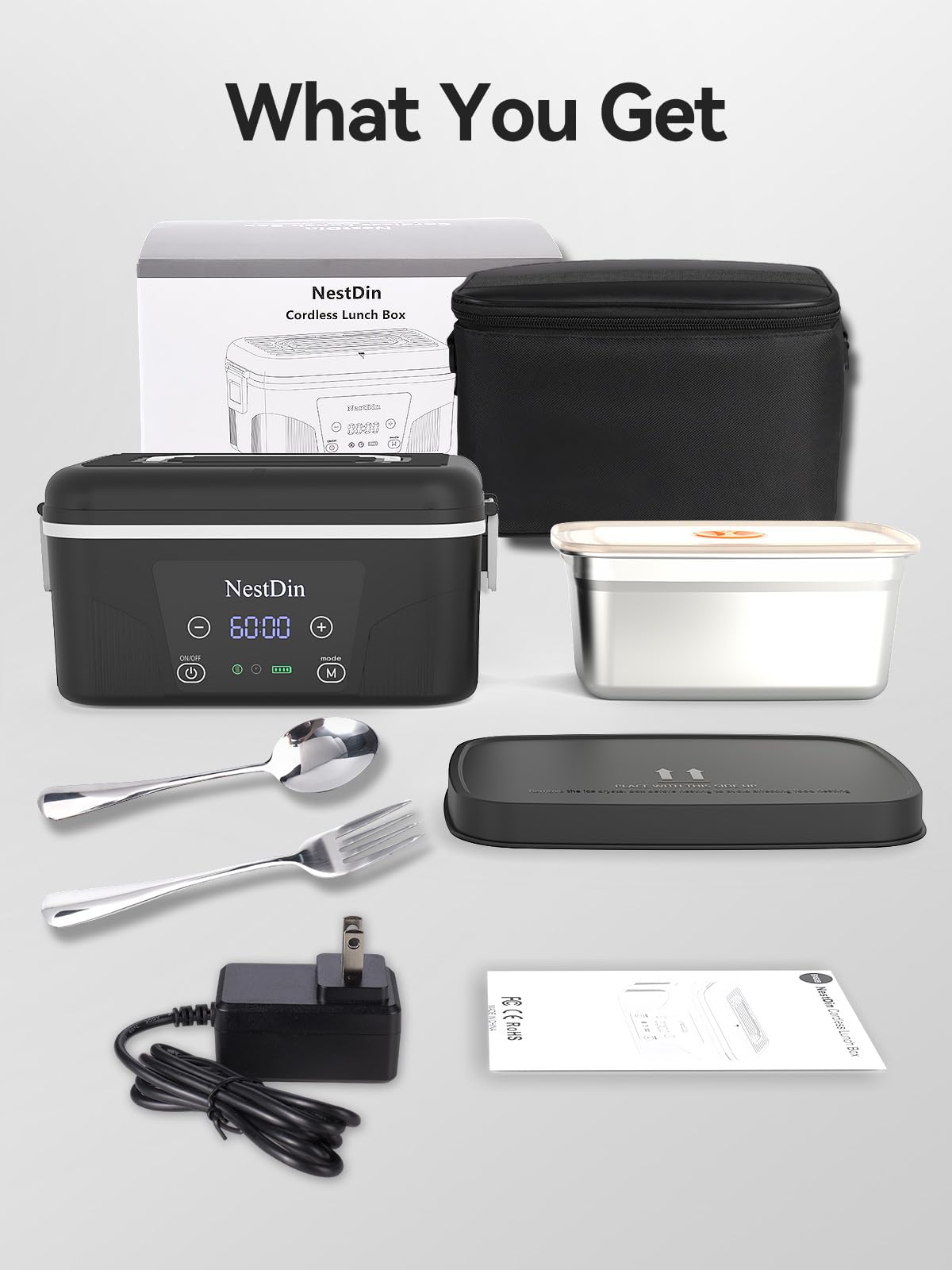NestDin dishwasher-safe 1.4L container simplifies post-meal cleanup.