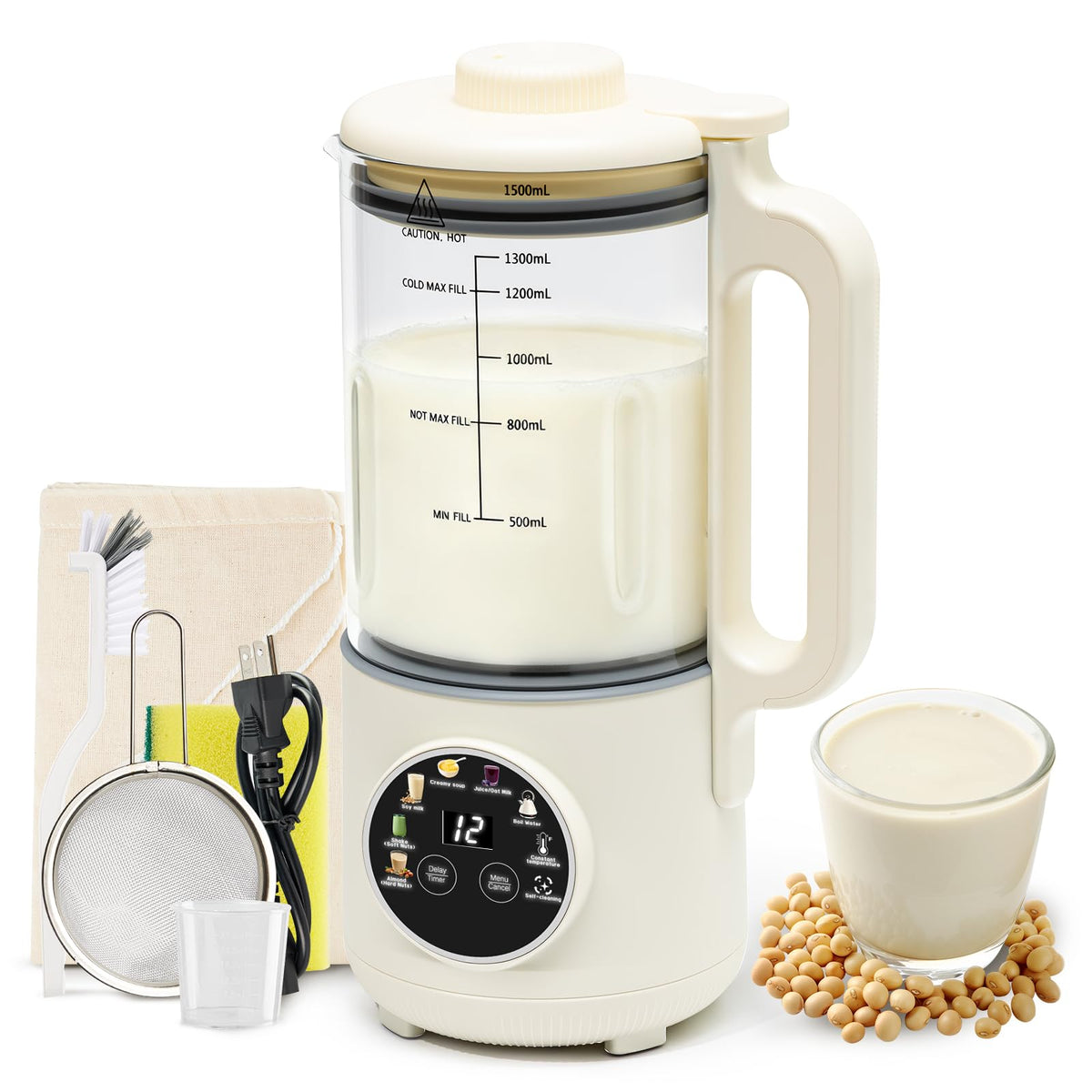 NestEase 8-in-1 Nut Milk Maker hero shot ready for plant milks.