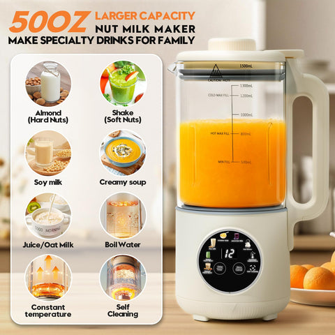 NestEase 50oz glass pitcher showcases large capacity for family-sized drinks.