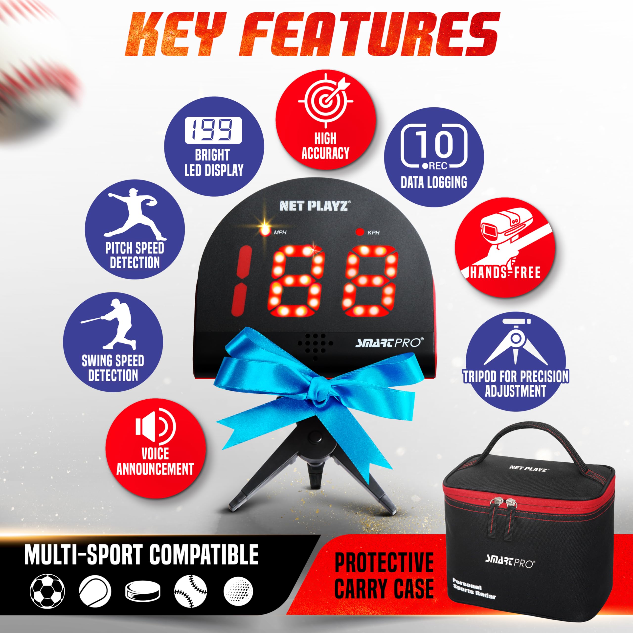 NET PLAYZ Speed Radar tripod setup demonstrates hands-free operation and stable readings.