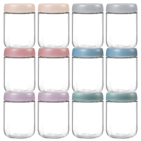 NETANY 12-pack 16oz glass jars with airtight lids for leak-proof storage and easy transport.