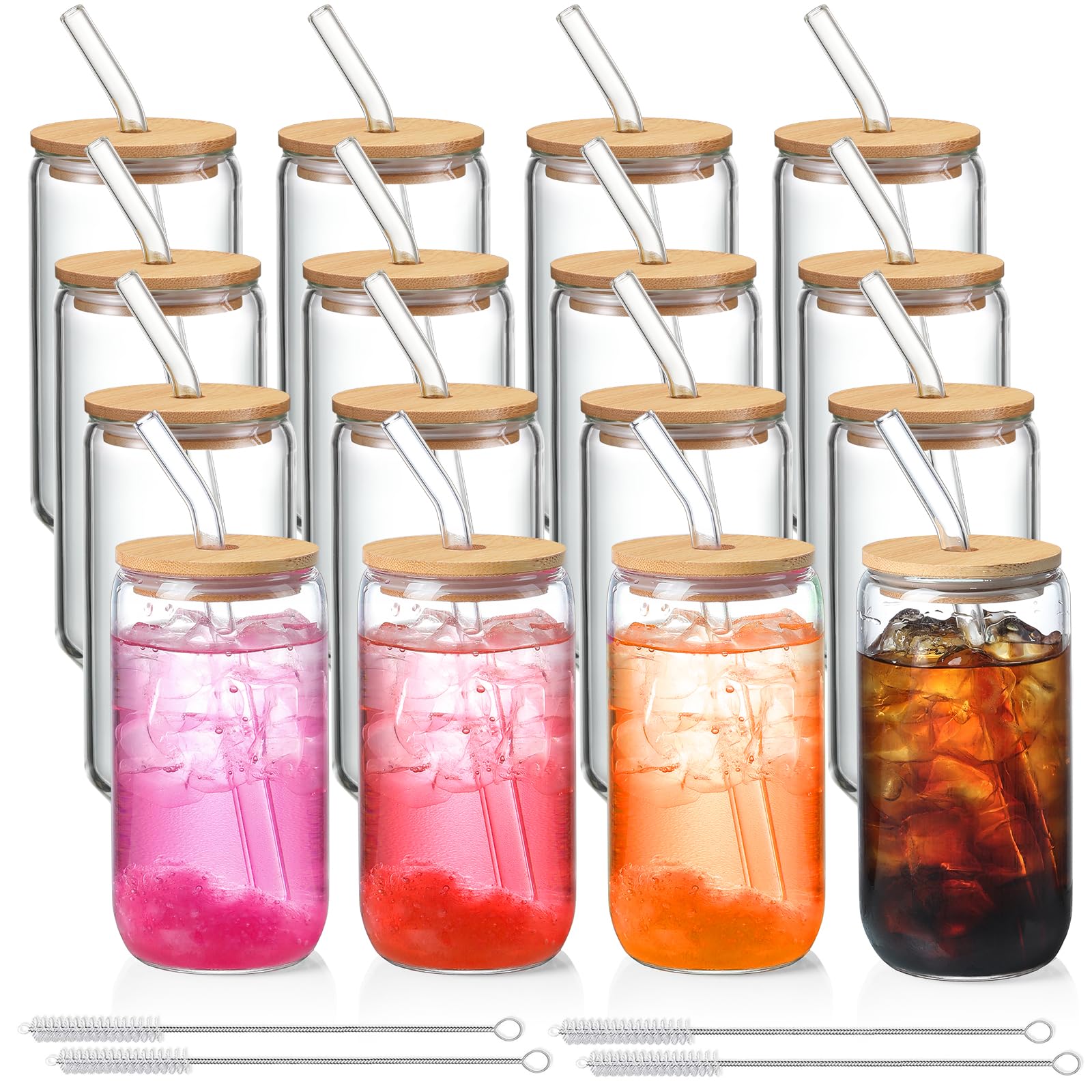 NETANY 16oz glass cups with lids and straws for iced beverages.